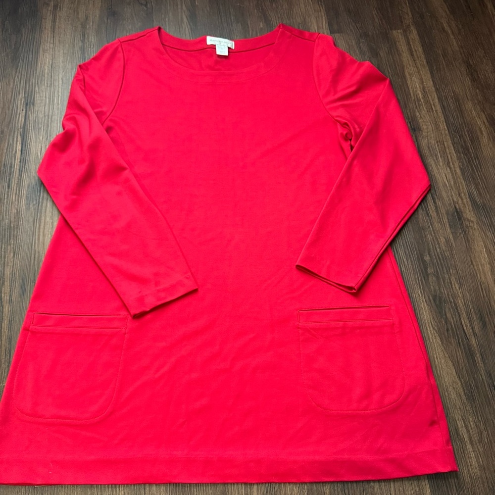 Christopher & Banks Tunic Dress XL Long Sleeve Red Midi Holiday Office Casual